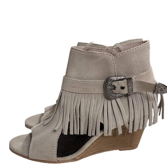 Naughty Monkey Leather Fringe Western Peep Toe Wedge Sandals Size‎ 10 - Picture 2 of 8